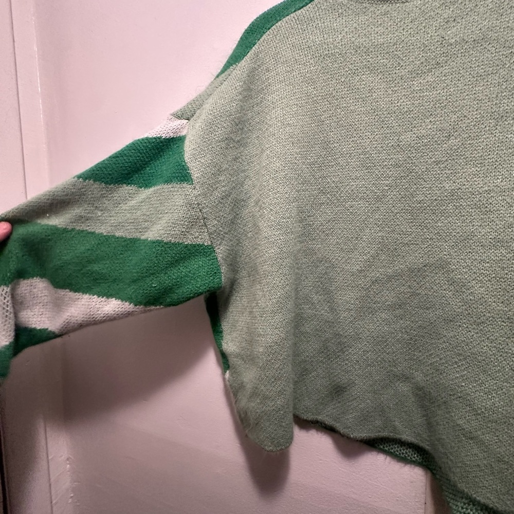 Divided Green and White Butterfly Sweater - Picture 8 of 10